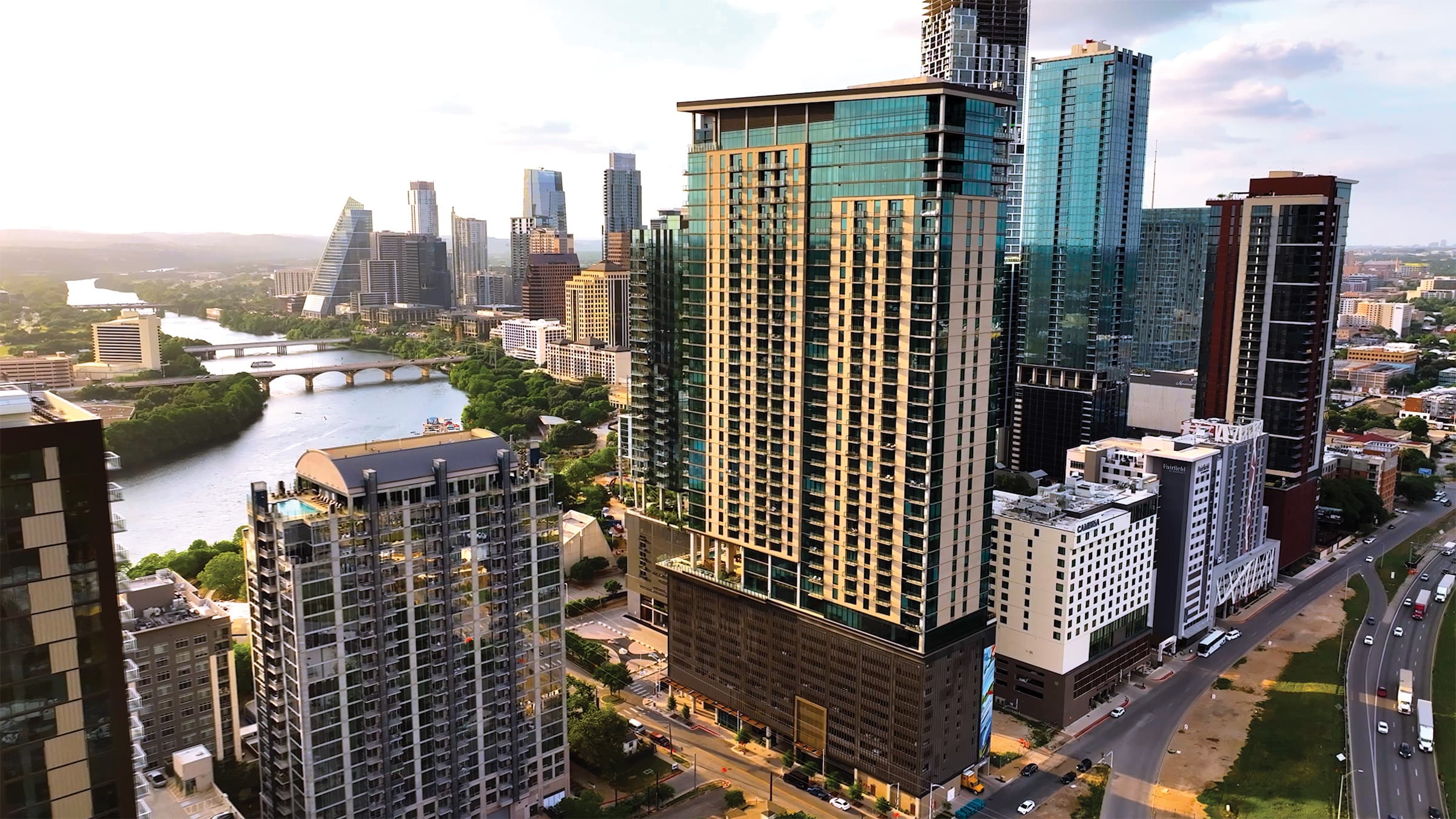 700 River Residential with Austin skyline