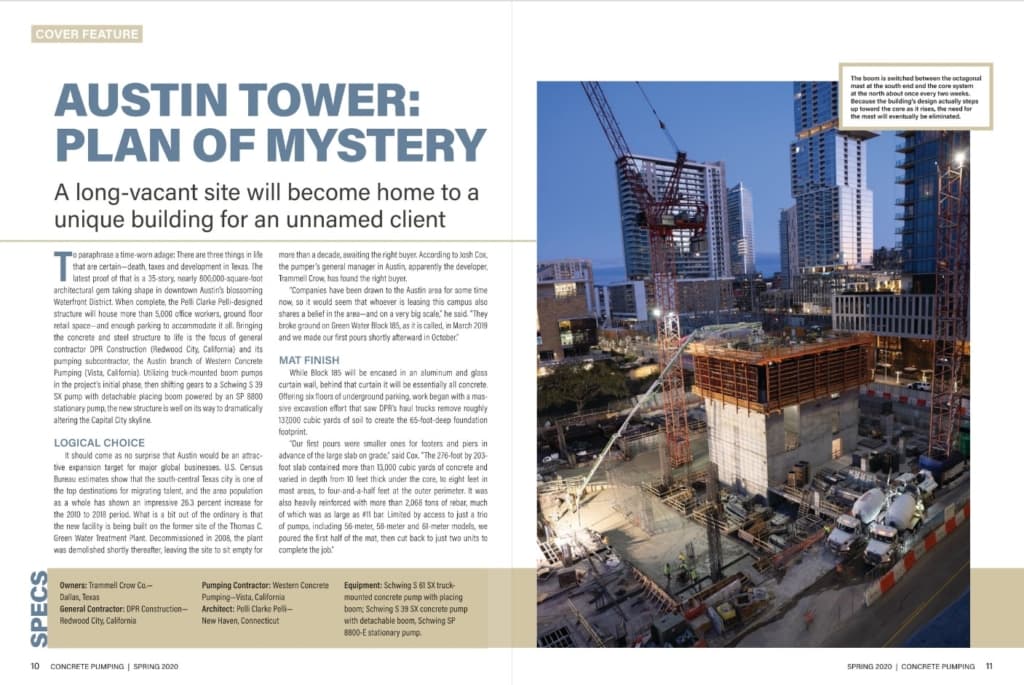 Concrete Pumping Cover Story – “Austin Tower: Plan of Mystery” — article image