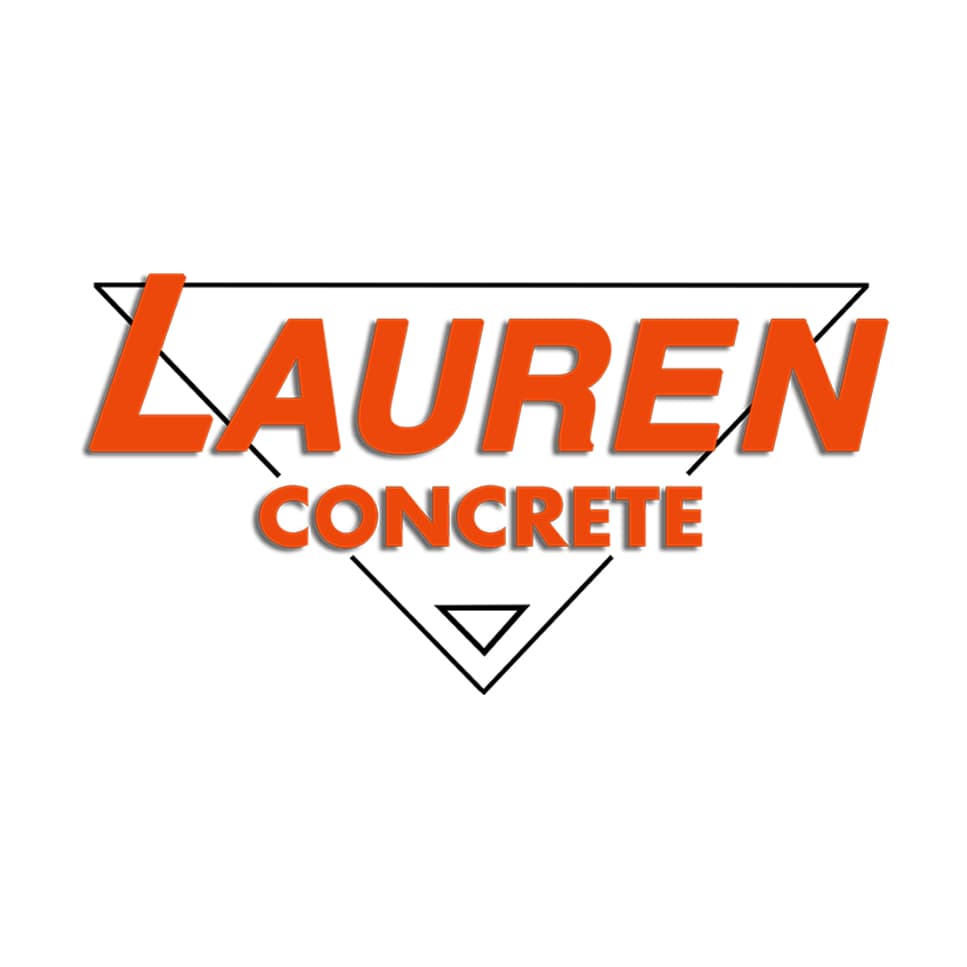 The Lauren Concrete triangle logo with orange letters