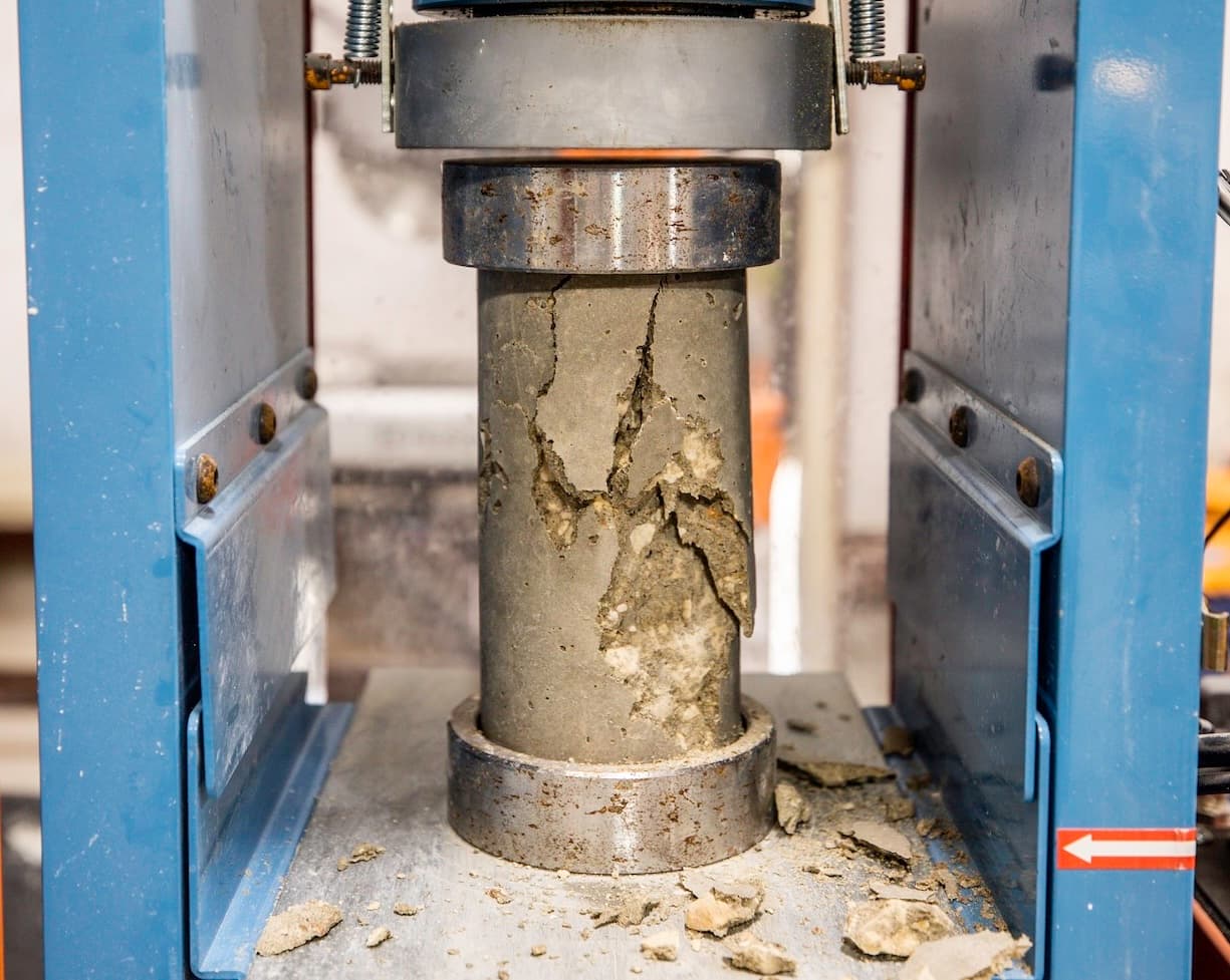 Cylinder being crushed in the lab, cropped
