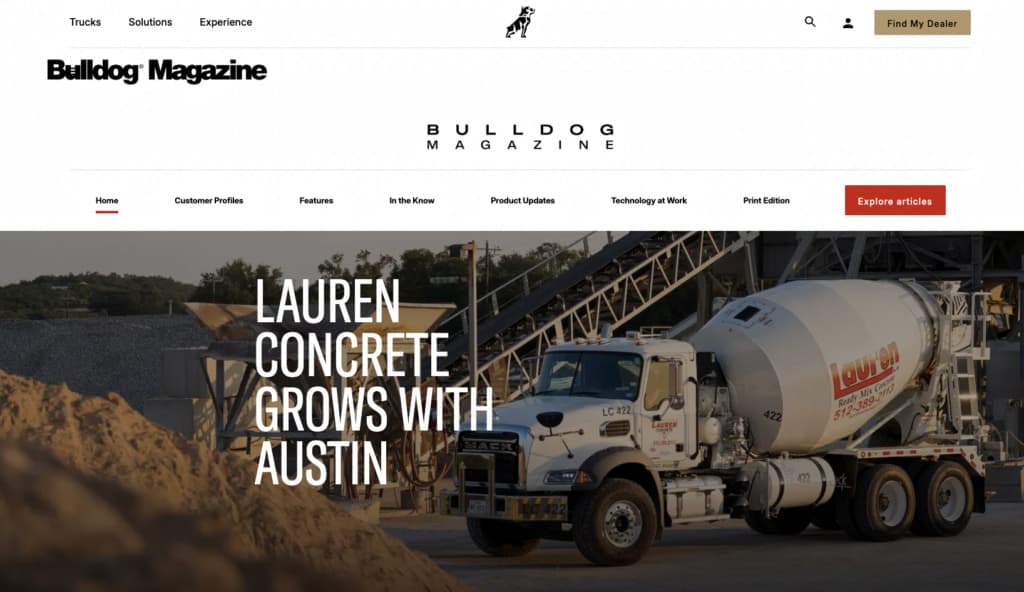 Mack Trucks Bulldog Magazine Feature: Lauren Concrete Grows with Austin