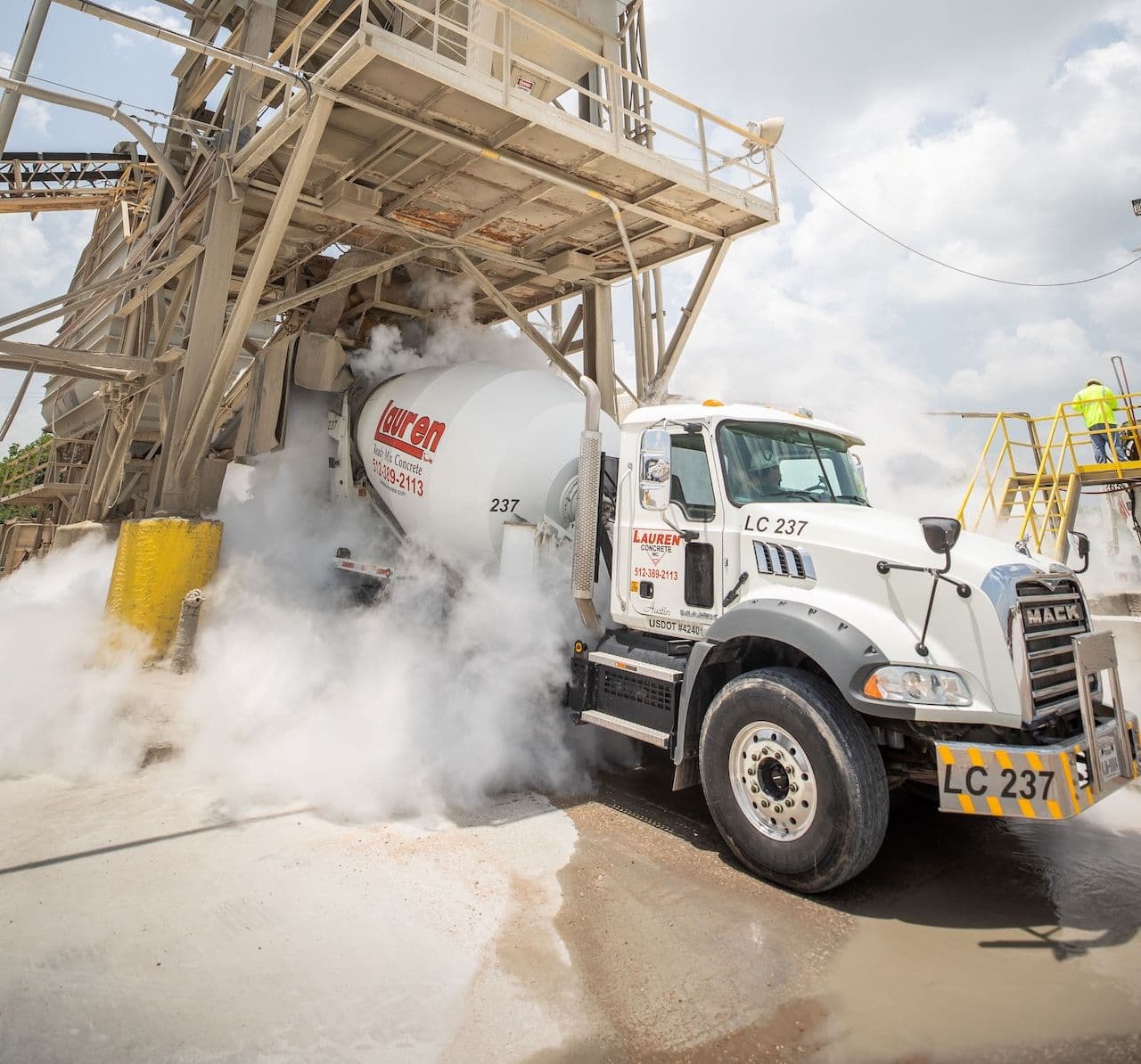 Liquid nitrogen cloud coming out of the concrete plant